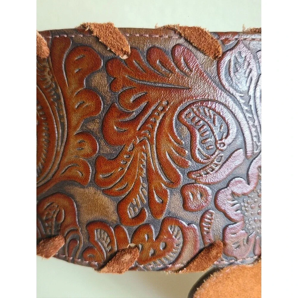 leatherock san diego handcrafted genuine leather wide boho statement belt sz 36